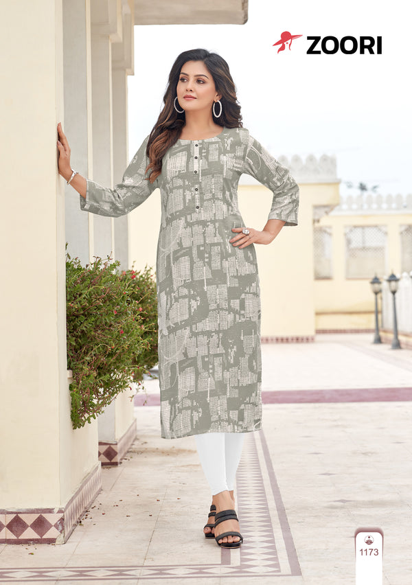 Rayon Print Gray Kurti - 1173