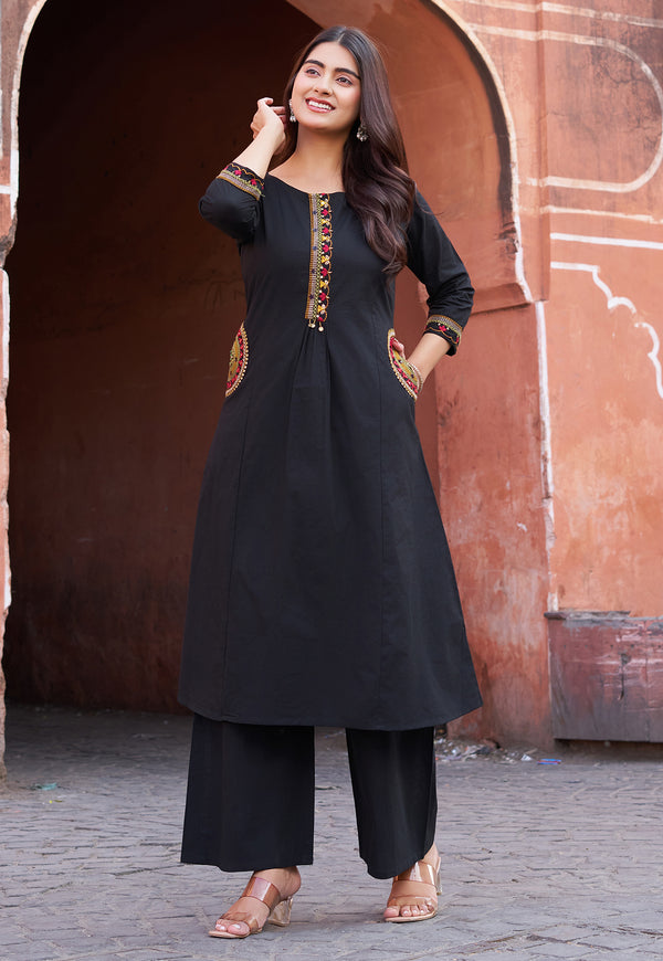 Women Ethnic Motifs Regular Gotta Patti Kurta with Palazzos-IV-1060