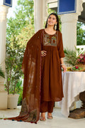 Women Ethnic Motifs Embroidered Empire Thread Work Chanderi Cotton Kurta with Trousers & With Dupatta-IV-1125