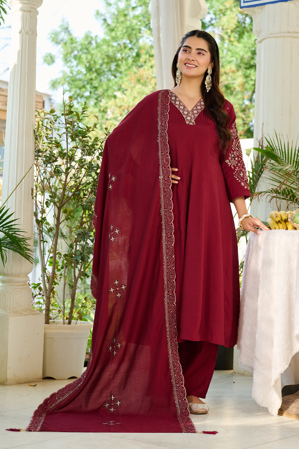 Elegant Mul Chanderi Kurta with intricate embroidery and Khatili work-KS-377