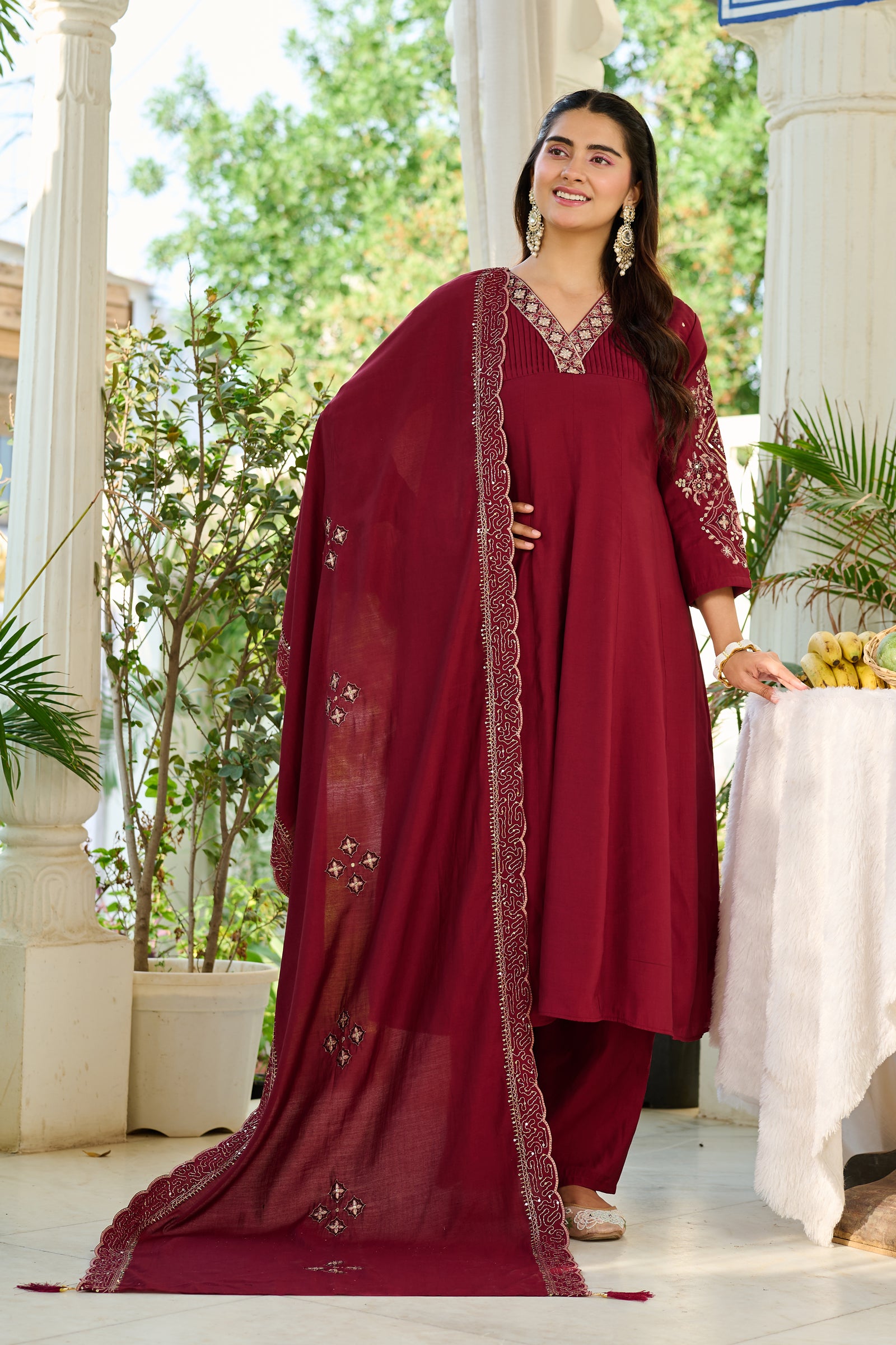 Elegant Mul Chanderi Kurta with intricate embroidery and Khatili work-KS-377