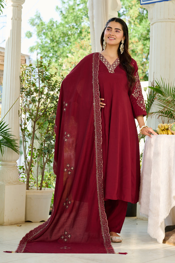 Elegant Mul Chanderi Kurta with intricate embroidery and Khatili work-KS-377