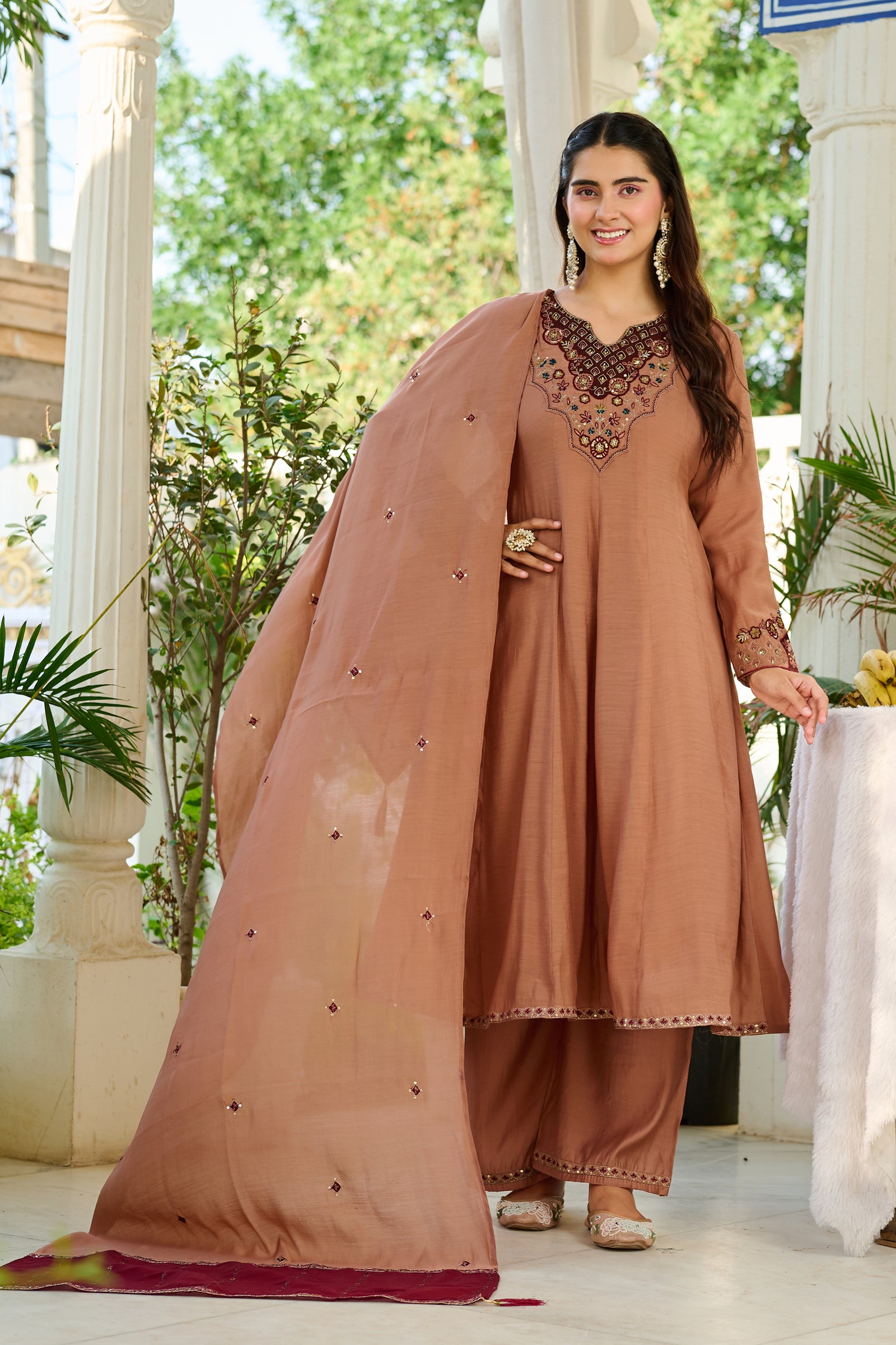 Elegant Mul Chanderi Kurta with intricate embroidery and Khatili work-KS-371