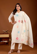 Women Floral Embroidered Regular Pure Cotton Kurta with Trousers & With Dupatta-KS-351