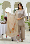 Women  Chiffon Silk Kurta Palazzo Set with Muslin Jacquard Dupatta-IV-1116