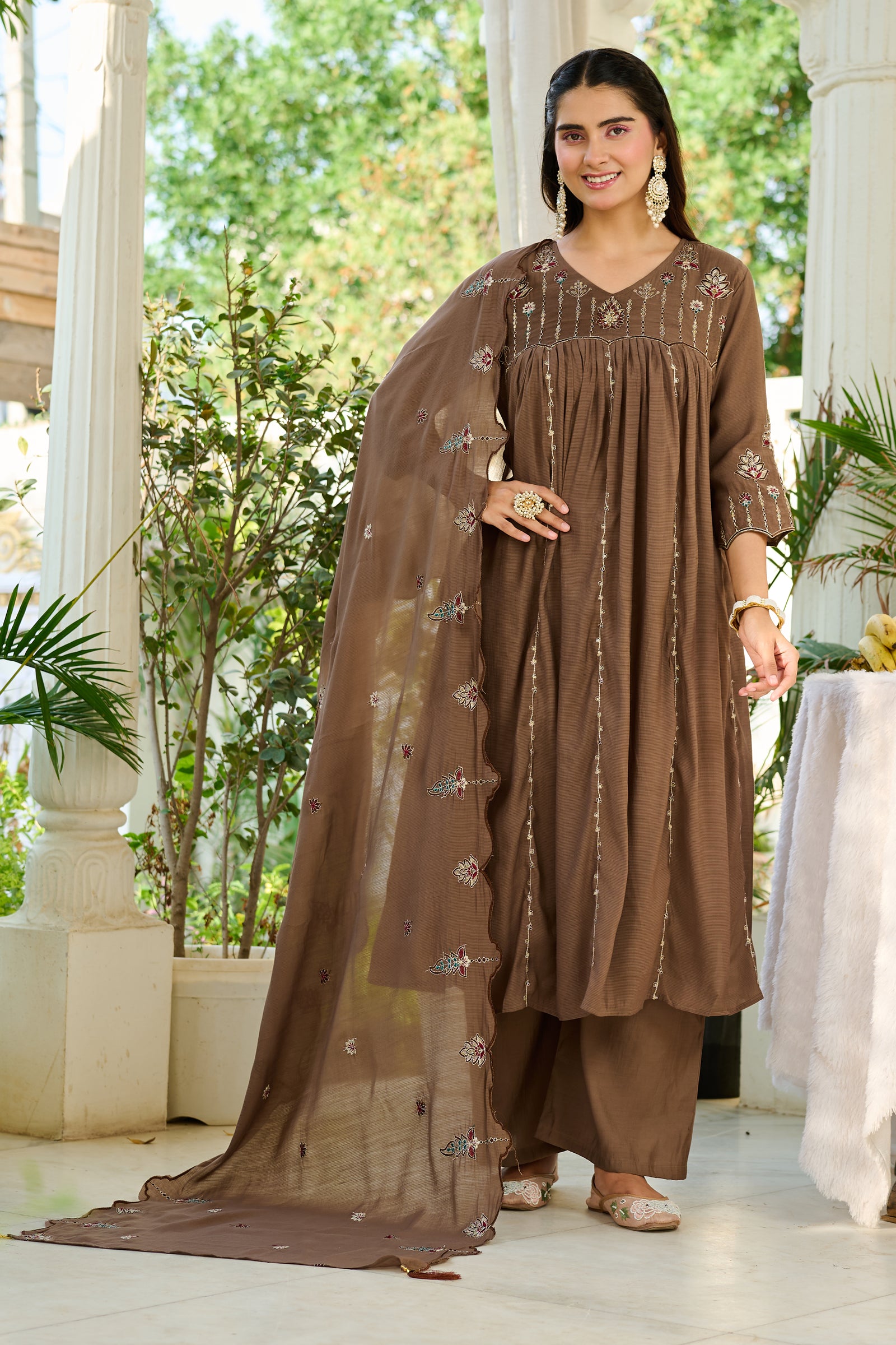 Top Fabric - Mul Chanderi Bottom Fabric - Roman Silk Dupatta Fabric - Mul Chanderi Work - Embroidery & Khatili Work-KS-366