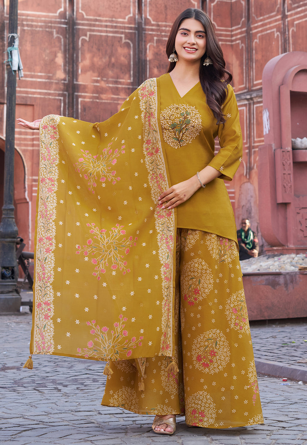 Women Ethnic Motifs Embroidered Regular Thread Work Kurta with Palazzos & With Dupatta-IV-1047