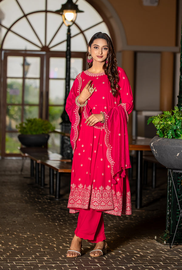 Women Printed Regular Kurta with Trousers & With Dupatta