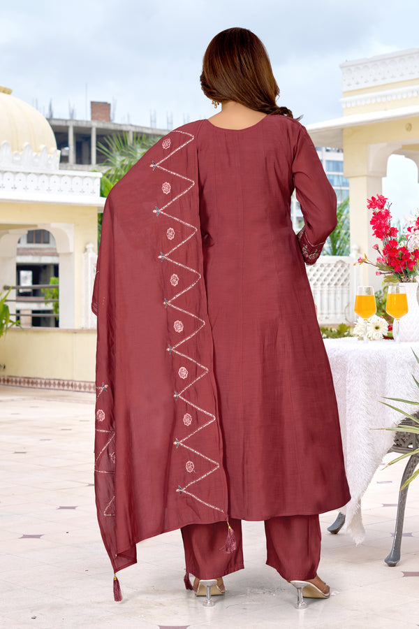 Mul Chanderi Kurta Set with Roman Silk Bottom -KS-360