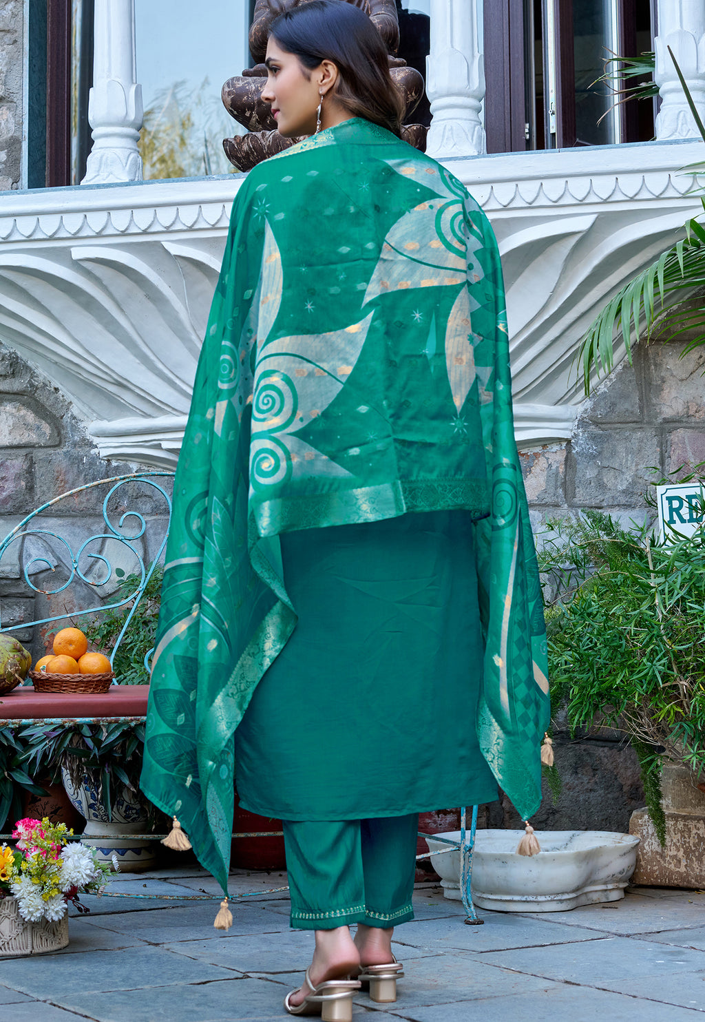 Women Ethnic Motifs Embroidered Regular Thread Work Kurta with Trousers & With Dupatta-KS-215