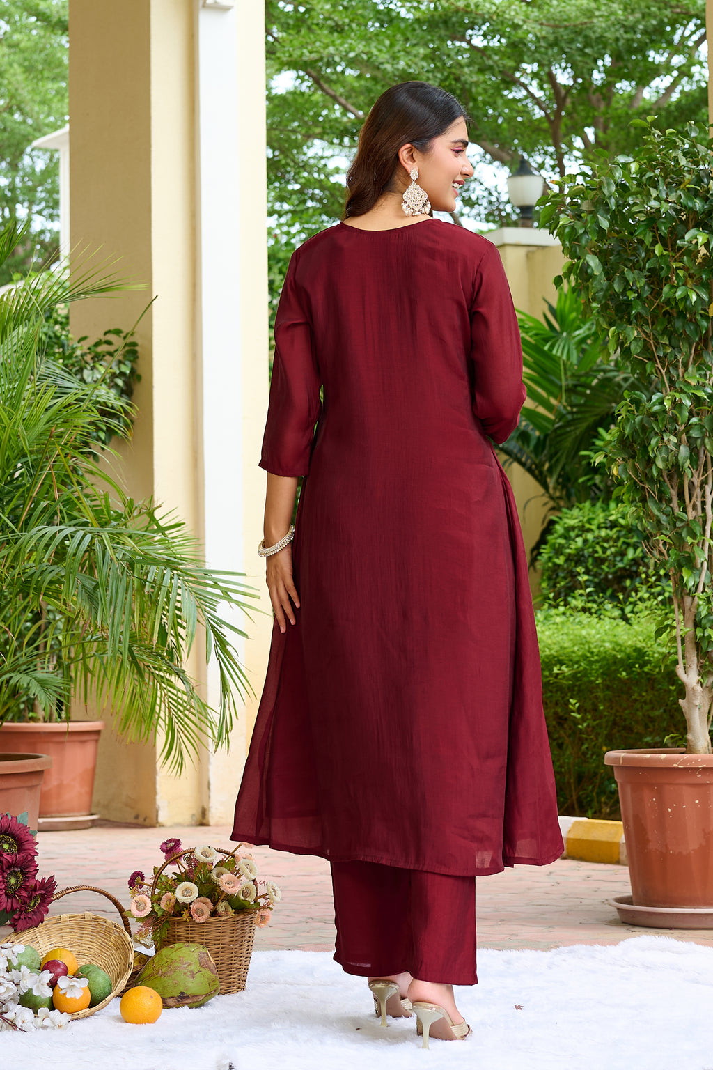 Women Ethnic Motifs Embroidered Empire Thread Work Chanderi Cotton Kurta with Trousers & With Dupatta-IV-1124