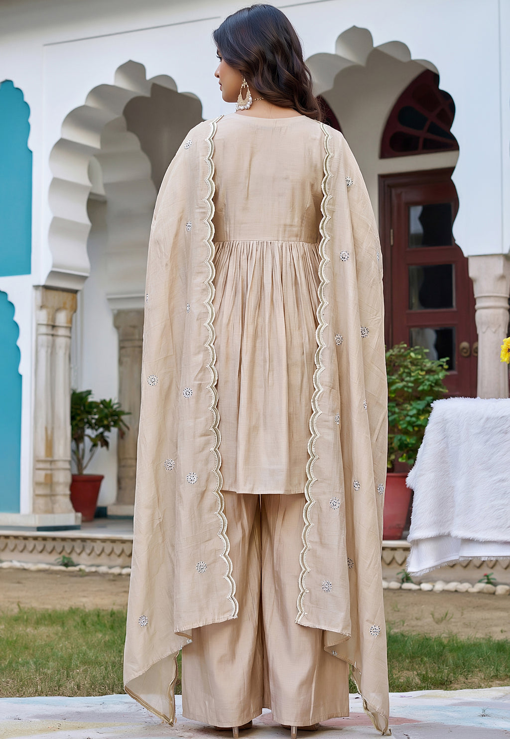 Women Ethnic Motifs Embroidered Empire Kurta with Palazzos & With Dupatta-KS-218