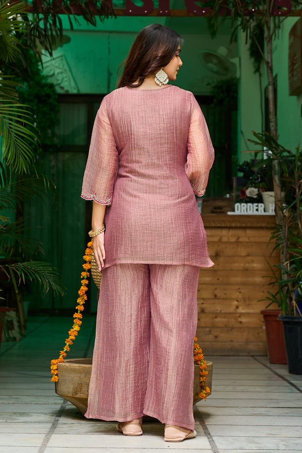Blush Glow Salsa Crush Kurta Palazzo Set with Dupatta-IV-1122