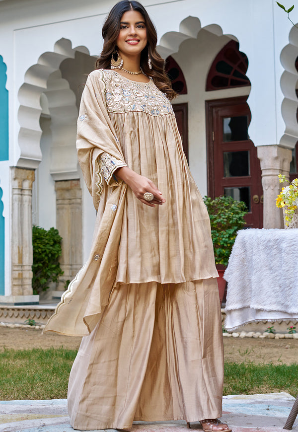 Women Ethnic Motifs Embroidered Empire Kurta with Palazzos & With Dupatta-KS-218
