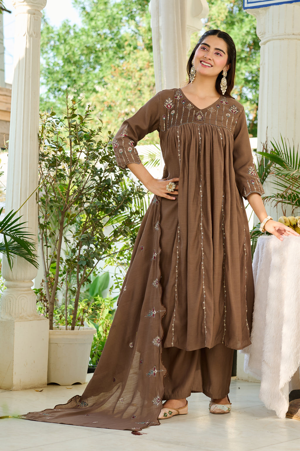 Top Fabric - Mul Chanderi Bottom Fabric - Roman Silk Dupatta Fabric - Mul Chanderi Work - Embroidery & Khatili Work-KS-366