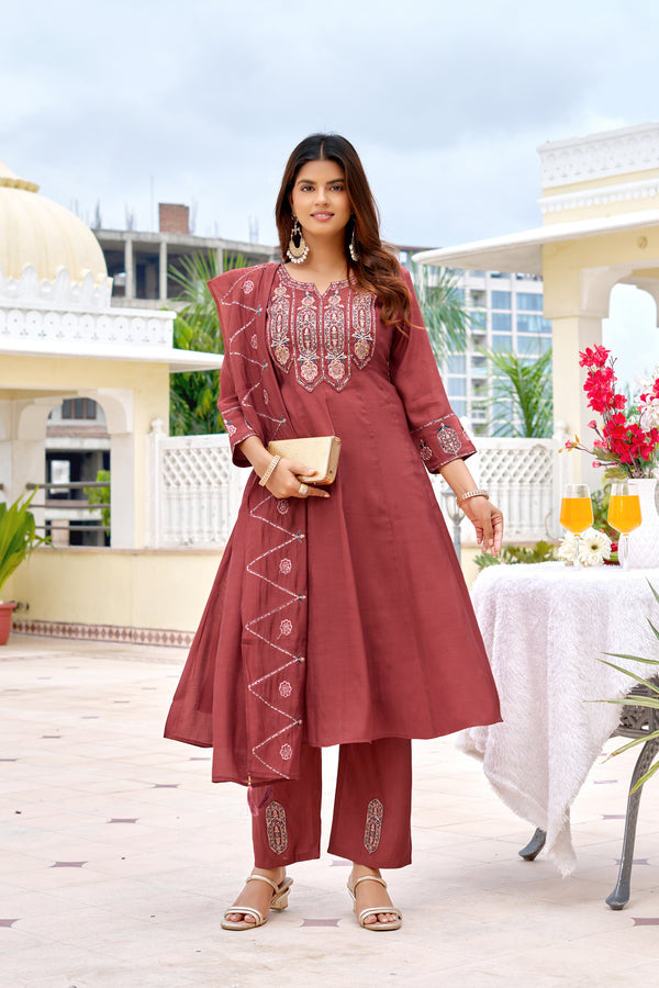 Mul Chanderi Kurta Set with Roman Silk Bottom -KS-360