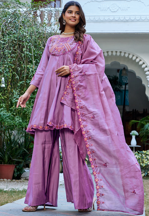 Women Ethnic Motifs Embroidered Thread Work Kurta with Sharara & With Dupatta-KS-216