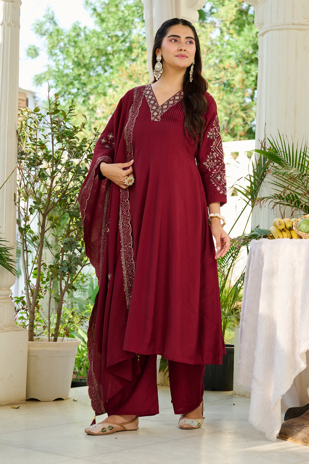 Elegant Mul Chanderi Kurta with intricate embroidery and Khatili work-KS-377