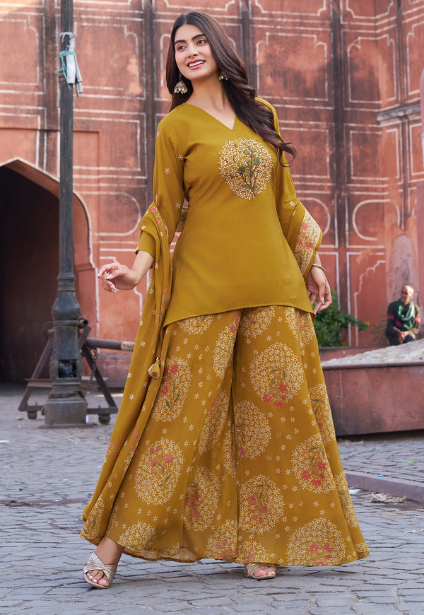 Women Ethnic Motifs Embroidered Regular Thread Work Kurta with Palazzos & With Dupatta-IV-1047