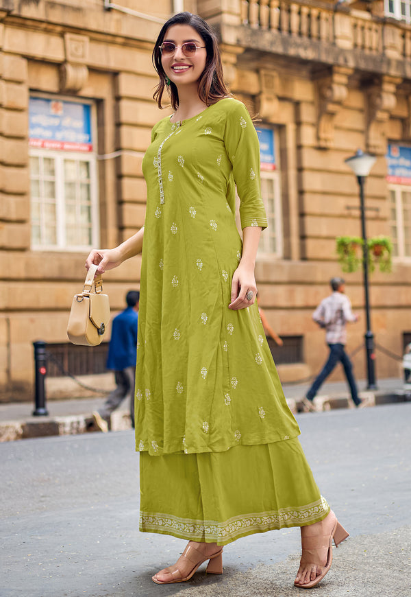 Women Ethnic Motifs Printed A-Line Kurta with Palazzos-TORAL 2
