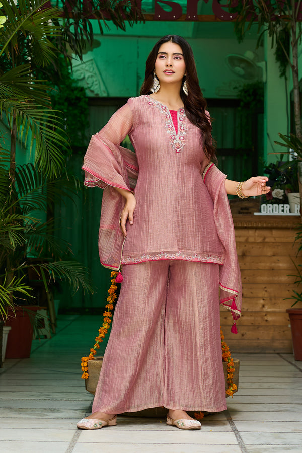 Blush Glow Salsa Crush Kurta Palazzo Set with Dupatta-IV-1122