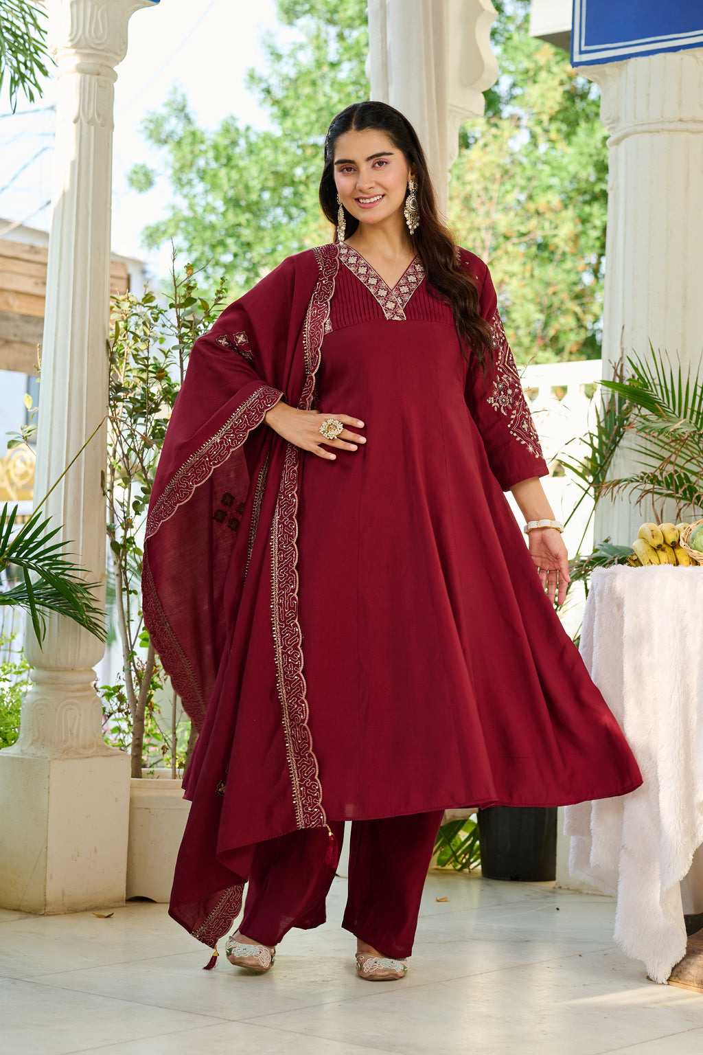 Elegant Mul Chanderi Kurta with intricate embroidery and Khatili work-KS-377