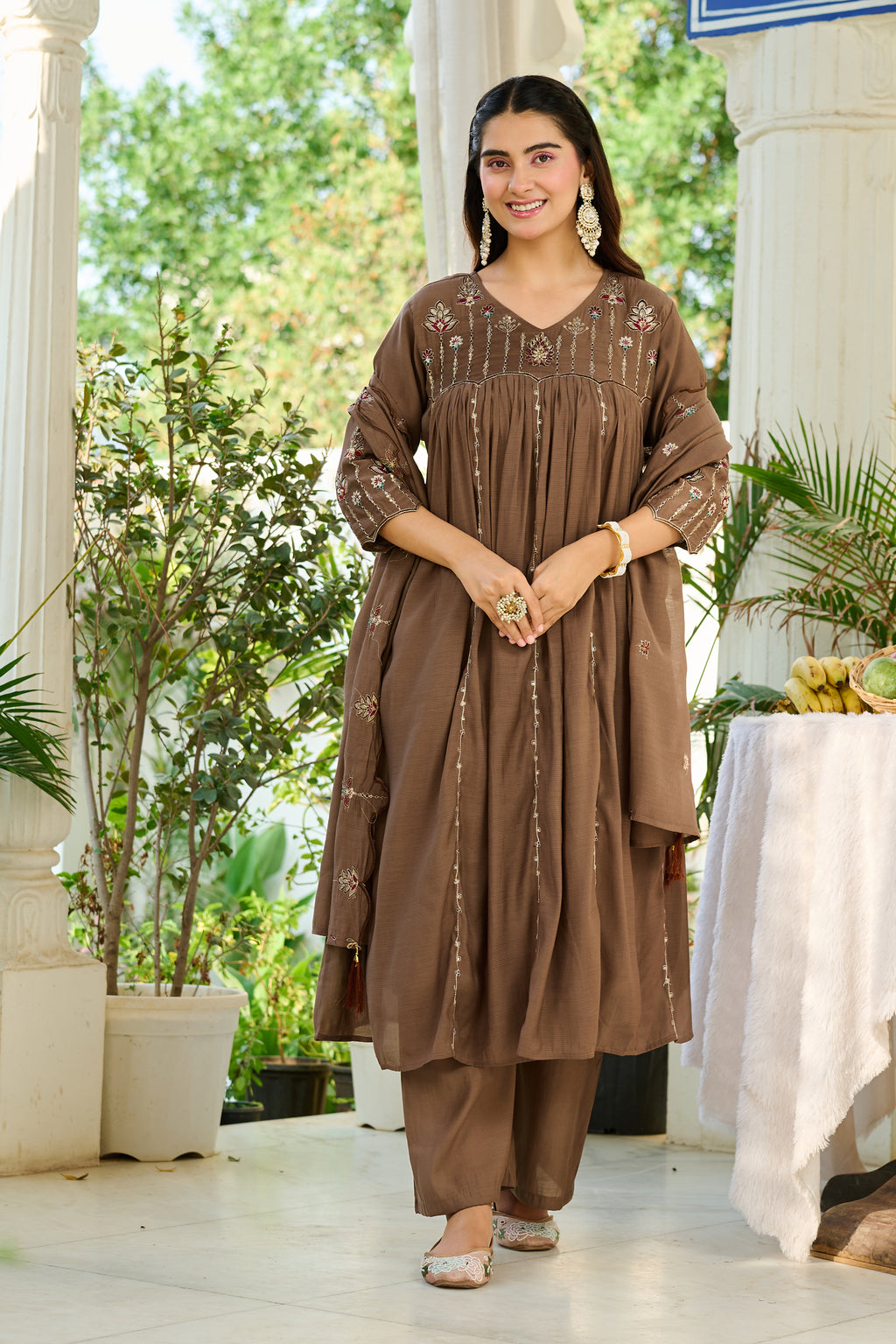 Top Fabric - Mul Chanderi Bottom Fabric - Roman Silk Dupatta Fabric - Mul Chanderi Work - Embroidery & Khatili Work-KS-366