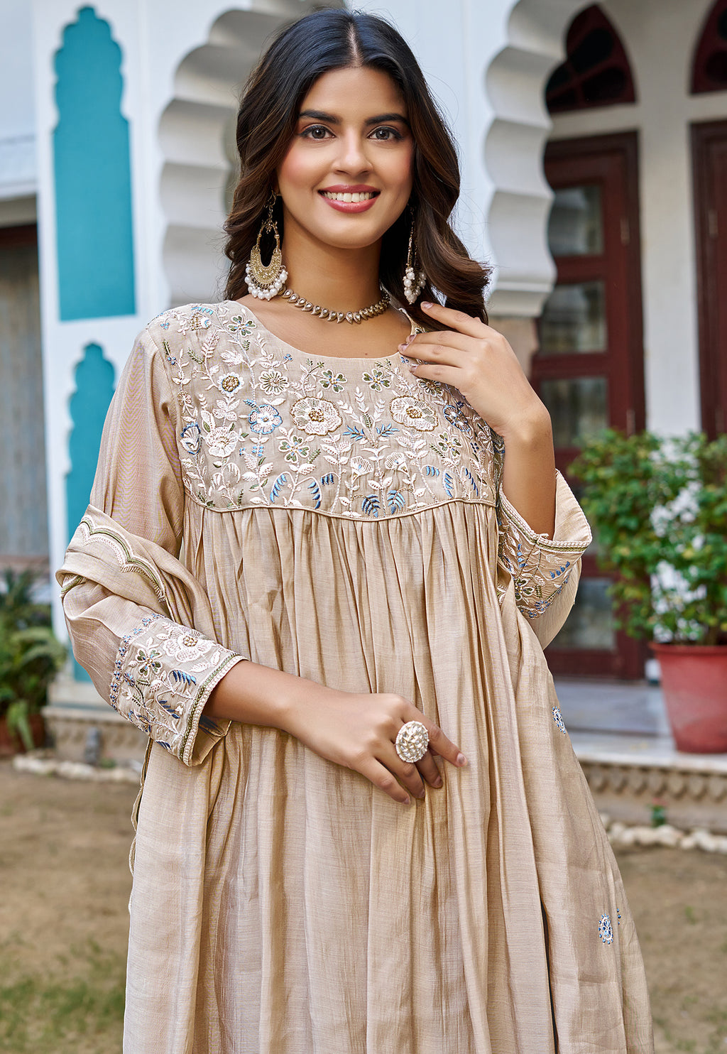 Women Ethnic Motifs Embroidered Empire Kurta with Palazzos & With Dupatta-KS-218
