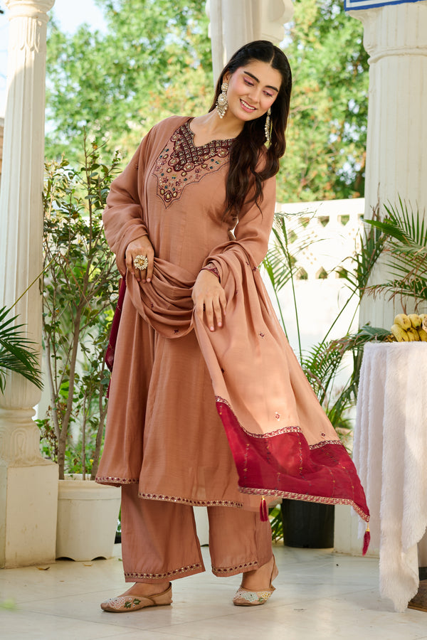 Elegant Mul Chanderi Kurta with intricate embroidery and Khatili work-KS-371