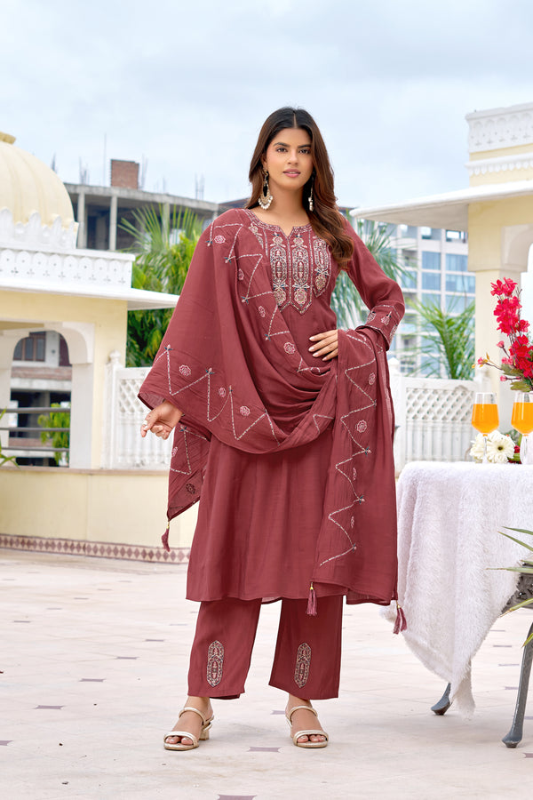 Mul Chanderi Kurta Set with Roman Silk Bottom -KS-360