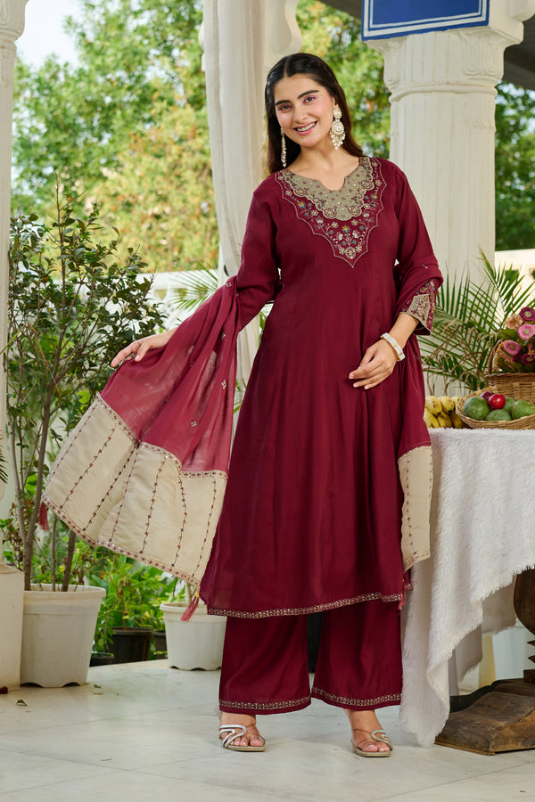 Elegant Mul Chanderi Kurta with intricate embroidery and Khatili work-KS-372