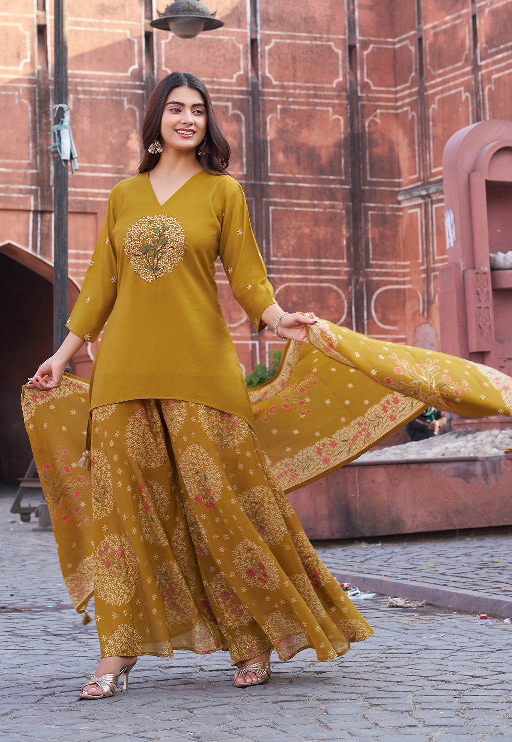 Women Ethnic Motifs Embroidered Regular Thread Work Kurta with Palazzos & With Dupatta-IV-1047