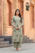 Floral Thread Work Straight Kurta with Palazzos-ALBELLA