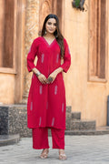 Floral Thread Work Straight Kurta with Palazzos-ALBELLA