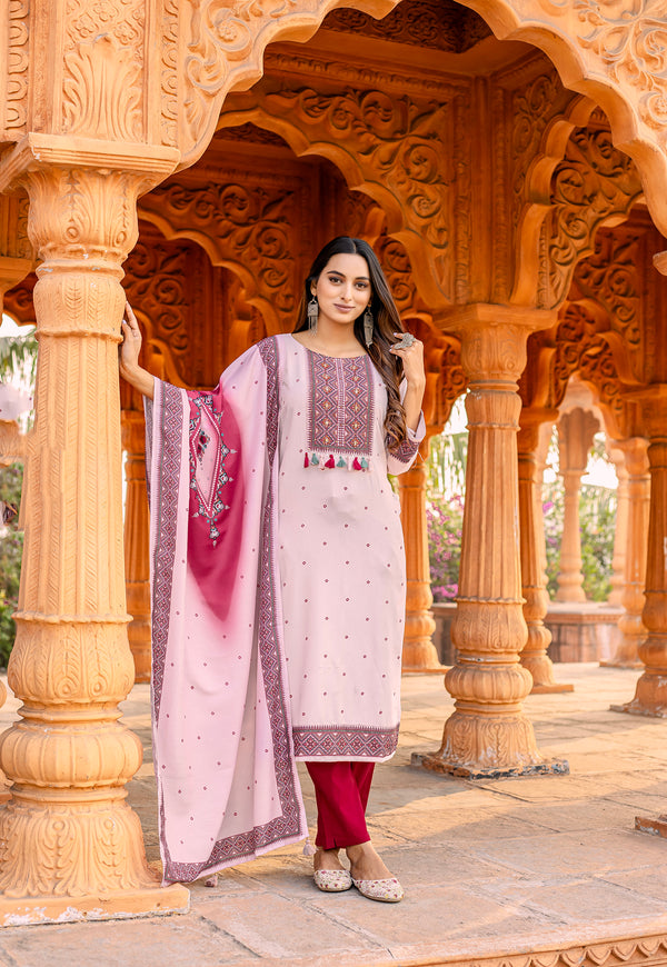 Women Kurta Heavy Rayon Hand work Kurta With Trousers & With Dupatta-COLOURDROP