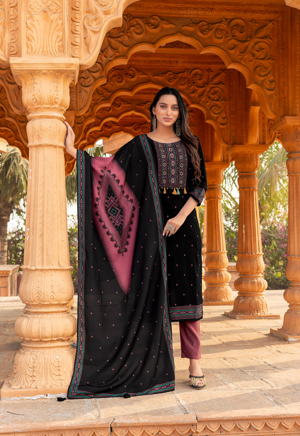 Women Kurta Heavy Rayon Hand work Kurta With Trousers & With Dupatta-COLOURDROP