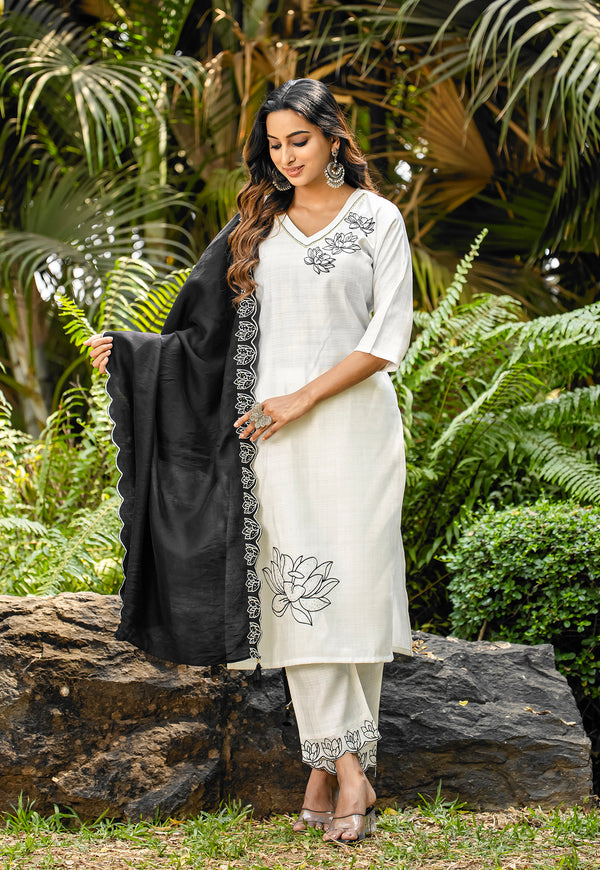 Women Thread & Hand work Viscose weaving Kurta With Trouser & Dupatta-ELITE