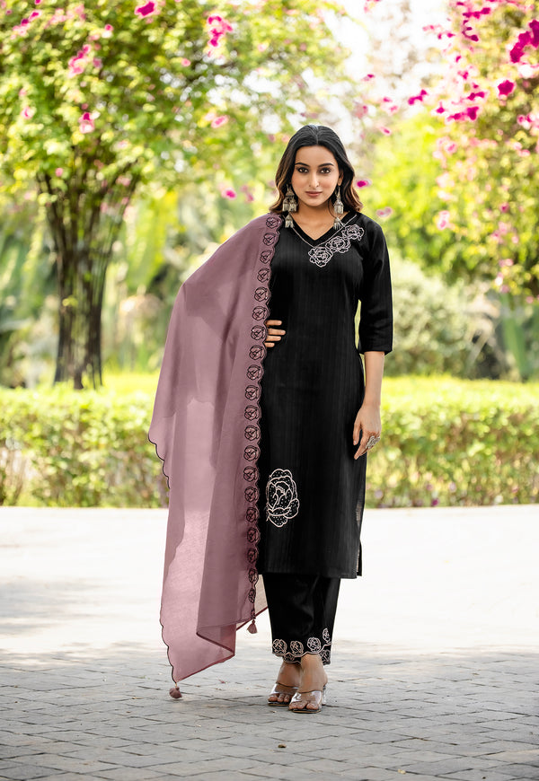 Women Thread & Hand work Viscose weaving Kurta With Trouser & Dupatta-ELITE