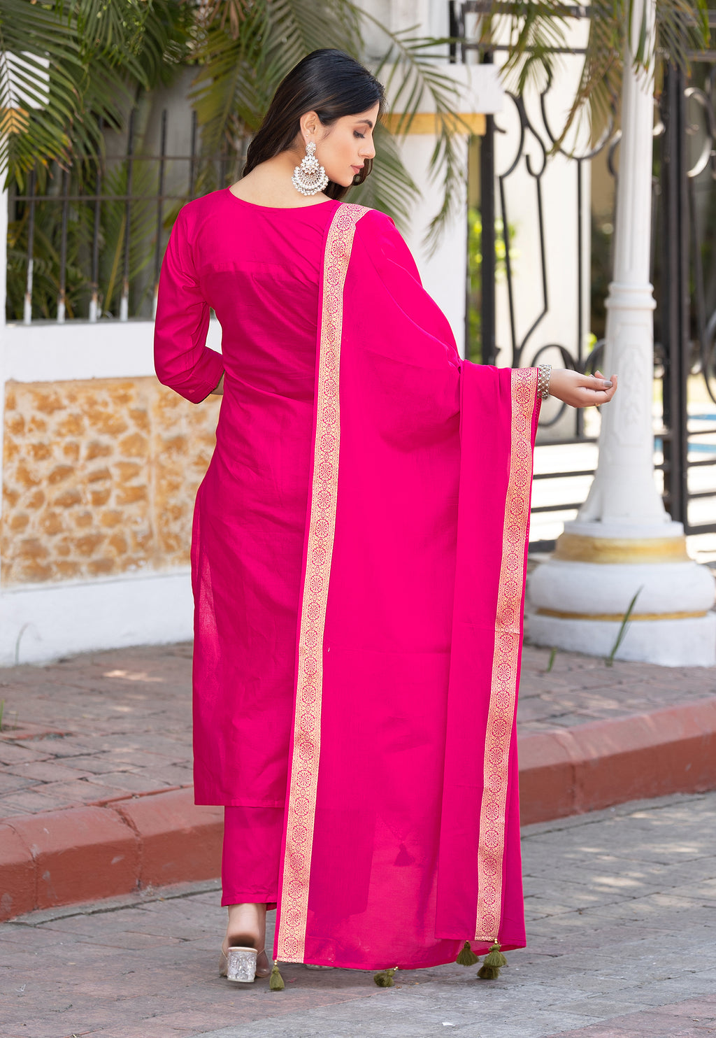 Women Cotton Jequrd Kurta With Trouser & Dupatta-HANSHIKA