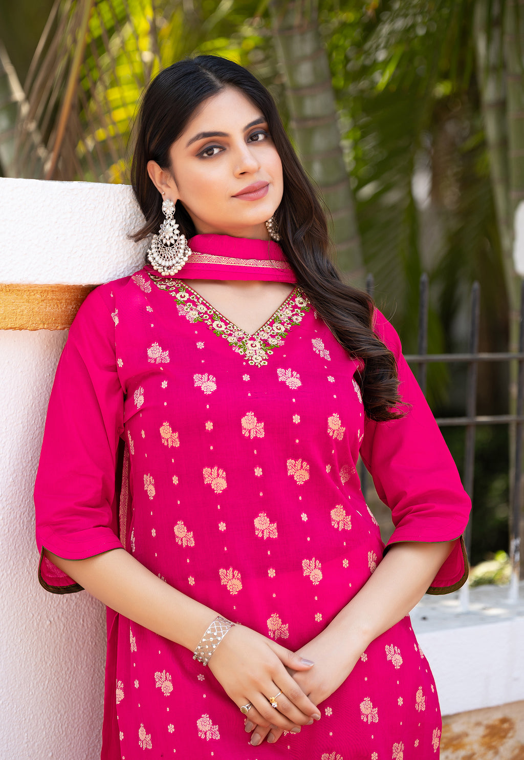 Women Cotton Jequrd Kurta With Trouser & Dupatta-HANSHIKA