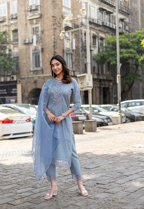 Women Embroidered Regular Work  Pure Cotton Kurta Set with Dupatta-CL-8044