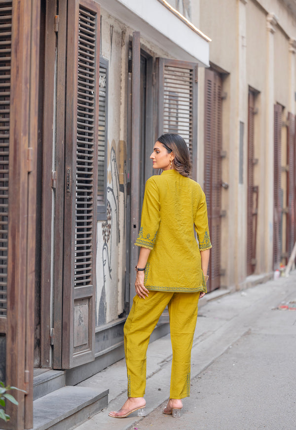Printed Shirt Collar Top With Trousers Co-Ords-KORRA
