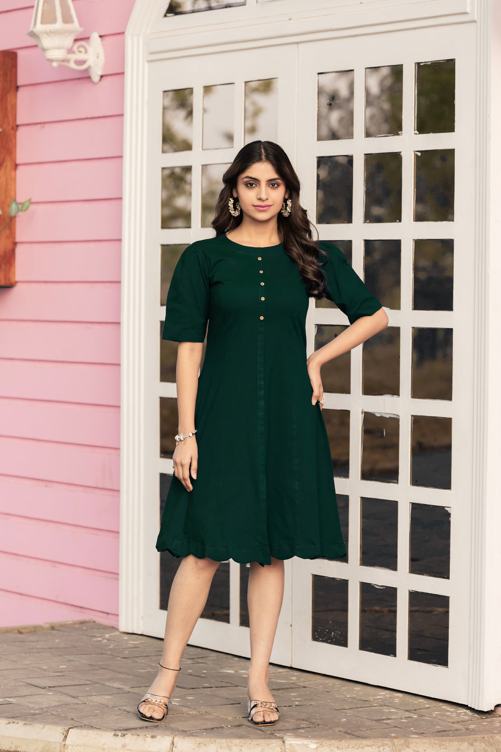 Women Green Colour Cotton Lycra Flare Above Mini Dress-OD11 Khantil Women Green Colour Cotton Lycra Flare Above Mini Dress-OD11 Khantil