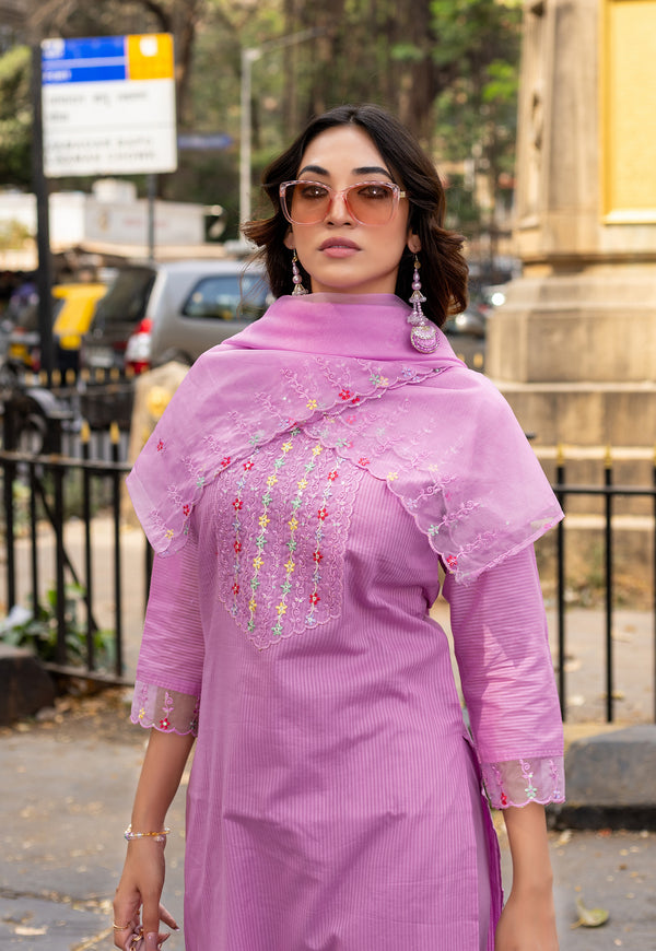 Women Floral Regular Pure Cotton Kurti with Trousers & With Dupatta-CL-8046