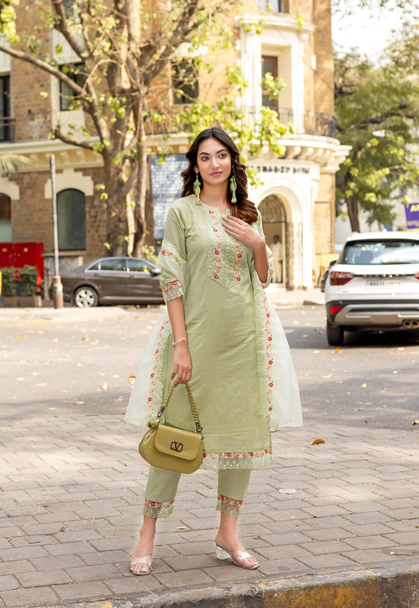 Women Embroidered Regular Work  Pure Cotton Kurta Set with Dupatta-CL-8043