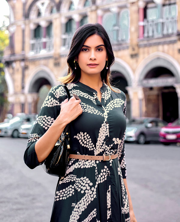 Women Embroidered Maxi Ethnic Dress-BELT-25