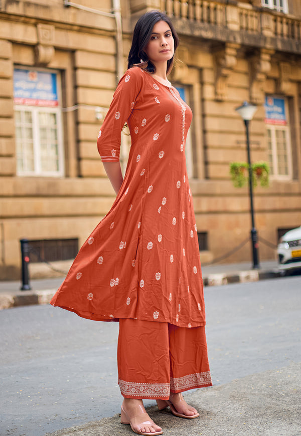 Women Ethnic Motifs Printed A-Line Kurta with Palazzos-TORAL 2