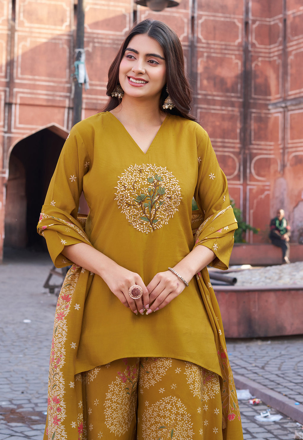 Women Ethnic Motifs Embroidered Regular Thread Work Kurta with Palazzos & With Dupatta-IV-1047