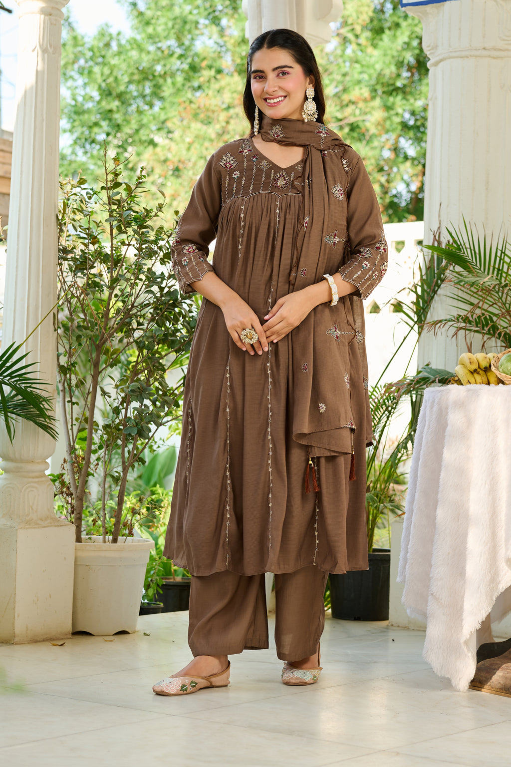 Top Fabric - Mul Chanderi Bottom Fabric - Roman Silk Dupatta Fabric - Mul Chanderi Work - Embroidery & Khatili Work-KS-366