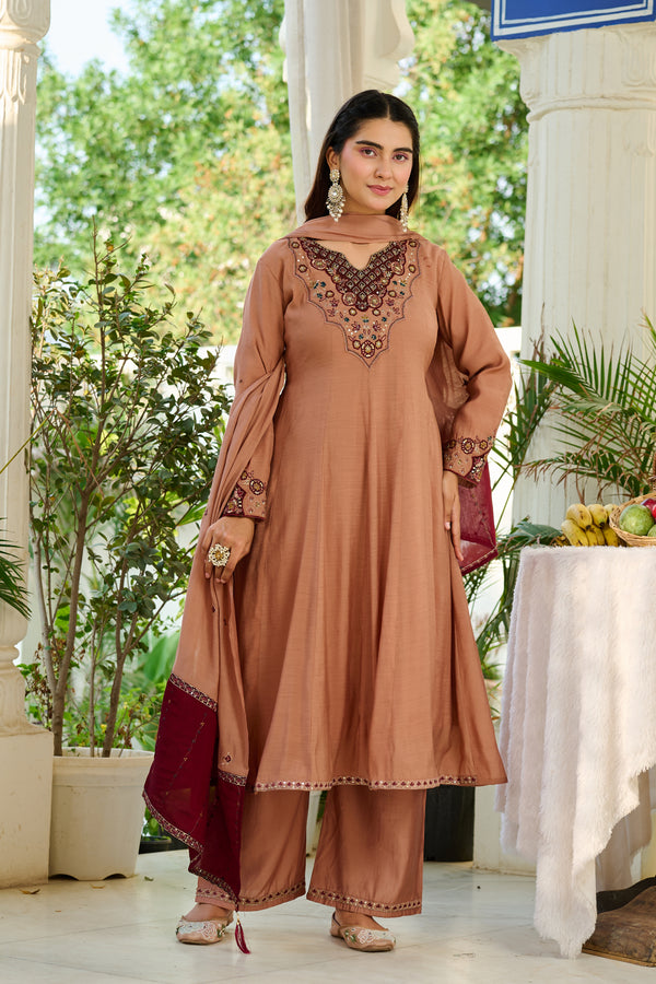 Elegant Mul Chanderi Kurta with intricate embroidery and Khatili work-KS-371